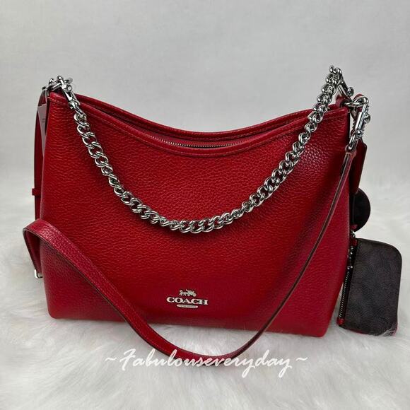 Coach Laurel Shoulder Bag With Mirror Charm And Pouch CBI94 Dark Cardinal/Walnut - Picture 2 of 11